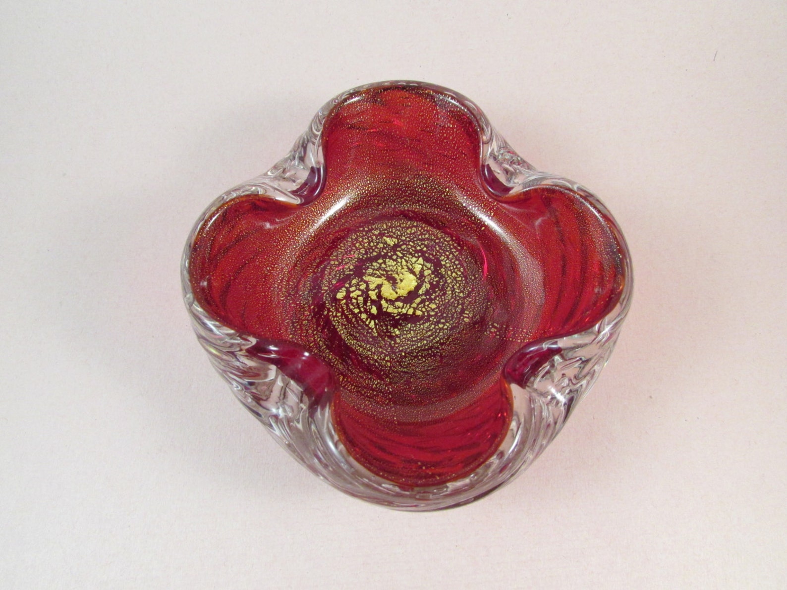 Vintage Murano Art Glass Bowl or Ashtray Red with Gold Flecks Etsy