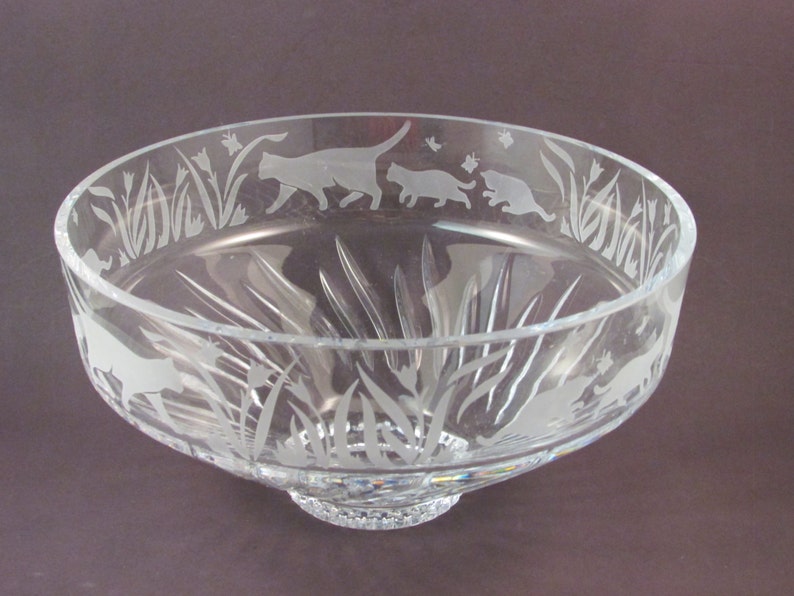 Vintage Lenox Crystal Bowl Etched Cat and Kittens Bowl Etsy
