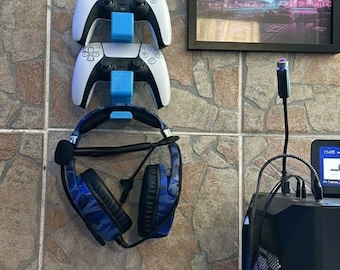 Dual Controller & Headphone Stand – Wall Mount or Desk Display (2-in-1 Gaming Organizer)