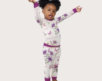 Baby and Kids Pajama Set: Purple Lilys Personalized Kids Loungewear, Violet Floral Spring Design
