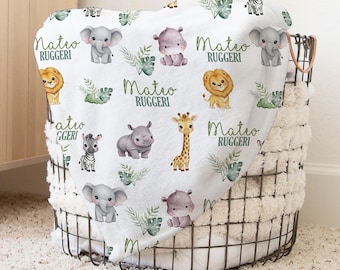 Safari dier gepersonaliseerde nertsdeken, pasgeboren beddengoed, wilde dieren deken voor schattige baby, gezellige aandenken hoes voor babyjongen meisje