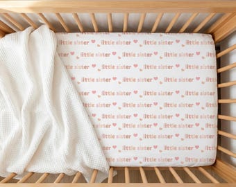Personalized Little Sister Crib Sheet, Custom Name Baby Bedding, Girl Nursery Decor, Soft Nursery Essential, Newborn Room Decor for Infant