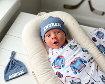 Gepersonaliseerde ijshockeycadeauset, aangepaste naam pasgeboren kleding, sport kraamcadeau, aandenken kinderkamer, baby coming home