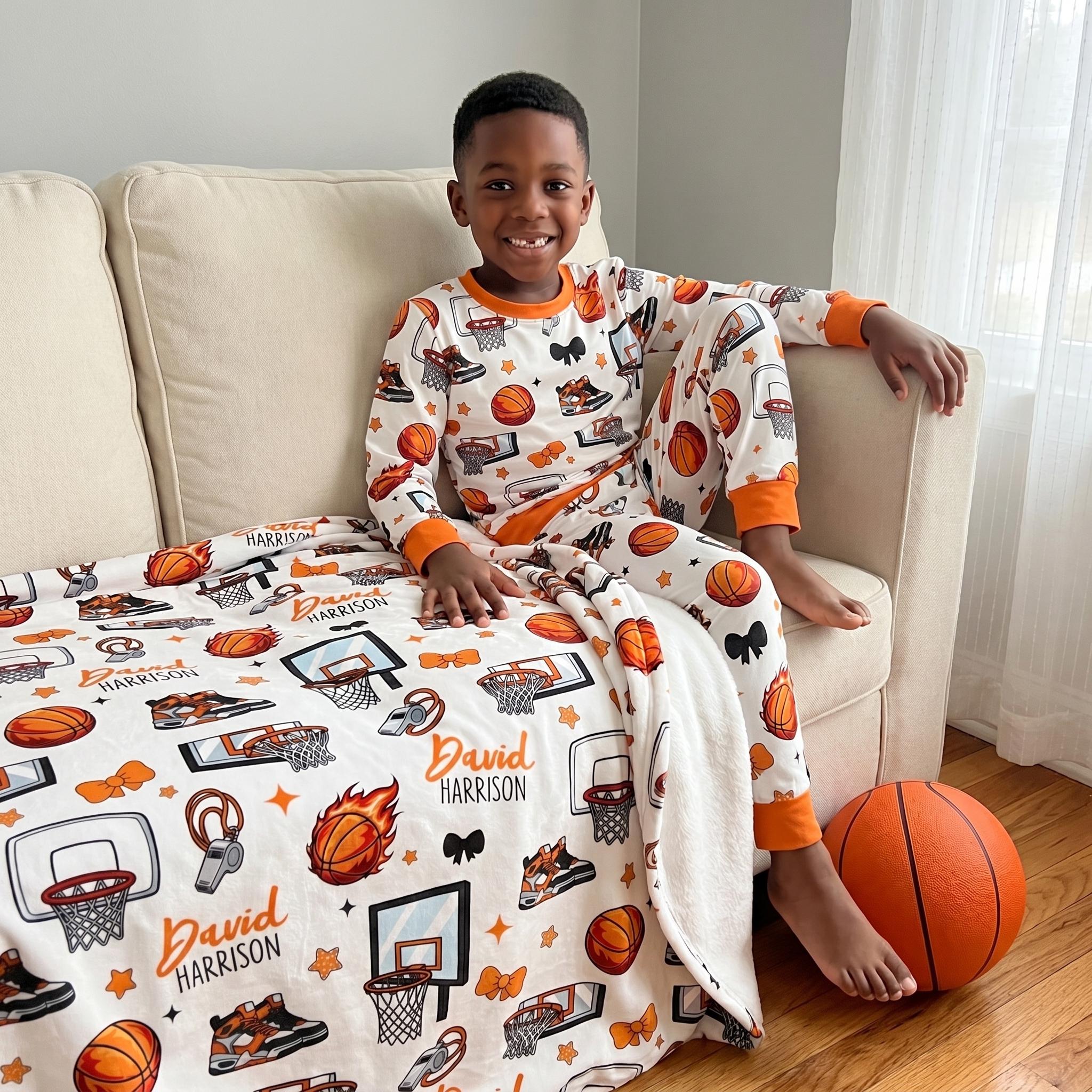Personalized Basketball Pajama, Custom Name Kids Sleepwear, Sporty PJ Set, Cozy Bedtime Outfit, Sports Baby Gift, Kids Nightwear Outfit