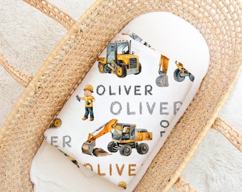 Personalized Truck Theme Minky Blanket: Nursery Decor, Excavator Design, Baby Bedding, Name Blanket With Hat, Vehicle Styles for Baby Boy