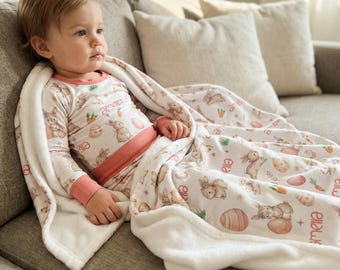 Pink Easter Eggs Pajama Set for Baby Girl, Custom Name PJs, Soft Sleepwear for Spring, Baby Outfit, Easter's Day Gift, Kids Cozy Clothing