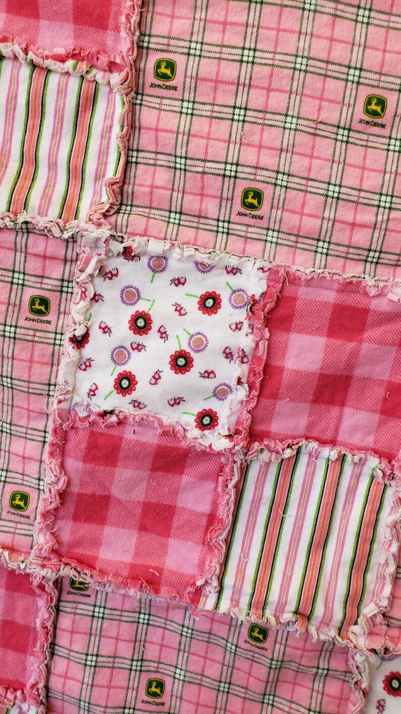 2 layer pink cotton flannel John deere baby toddler personalized blanket