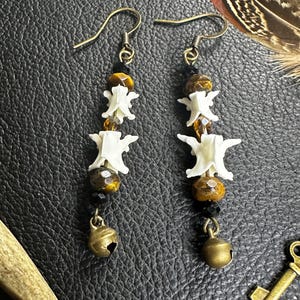 Bone Earrings with real snake vertebrae and tiger’s eye beads