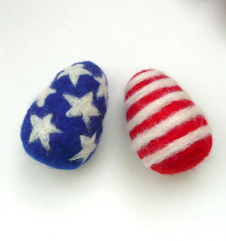 Patriotic decoration 2 felted wool eggs American flag party decor blue white red ornaments decoration