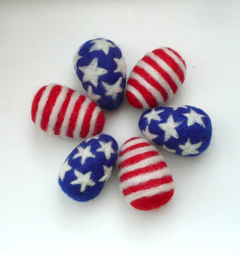 Patriotic decoration 2 felted wool eggs American flag party decor blue white red ornaments decoration