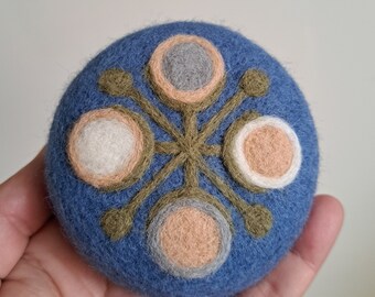 Pin cushion darker moonstone blue with modern flowers gift pincushion needle felted wool gift for sewers quilters hostess home decoration