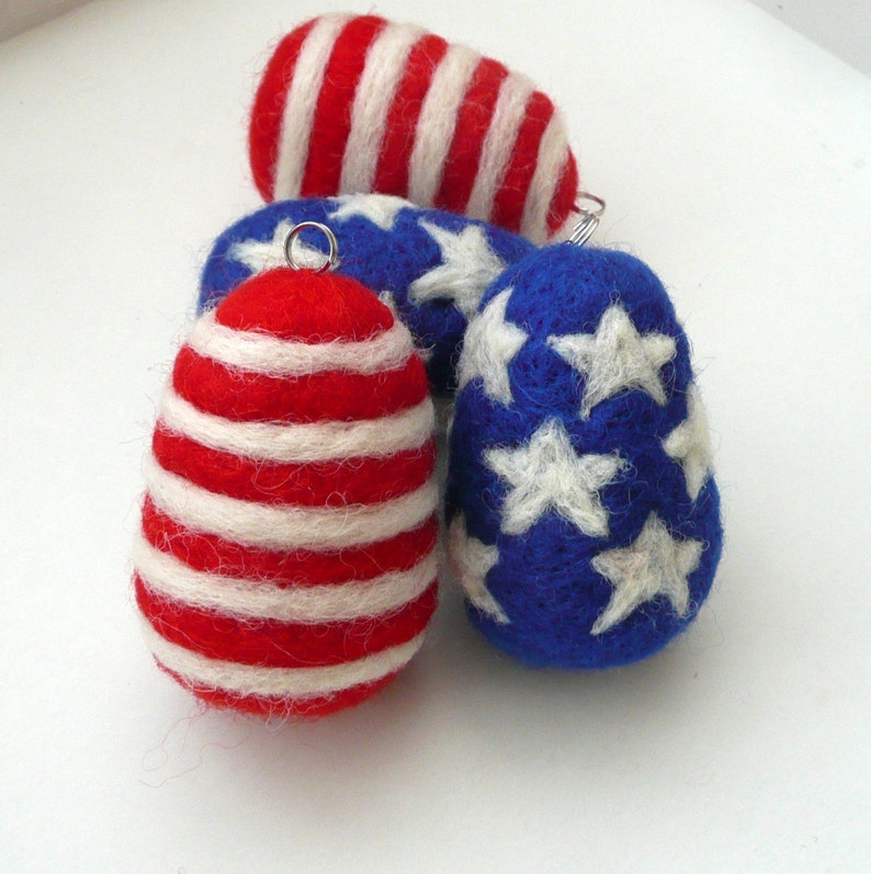 Patriotic decoration 2 felted wool eggs American flag party decor blue white red ornaments decoration