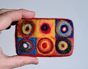 Art Pin cushion Kandinsky circles inspired design style red white gift pincushion needle felted wool gift for sewers quilters