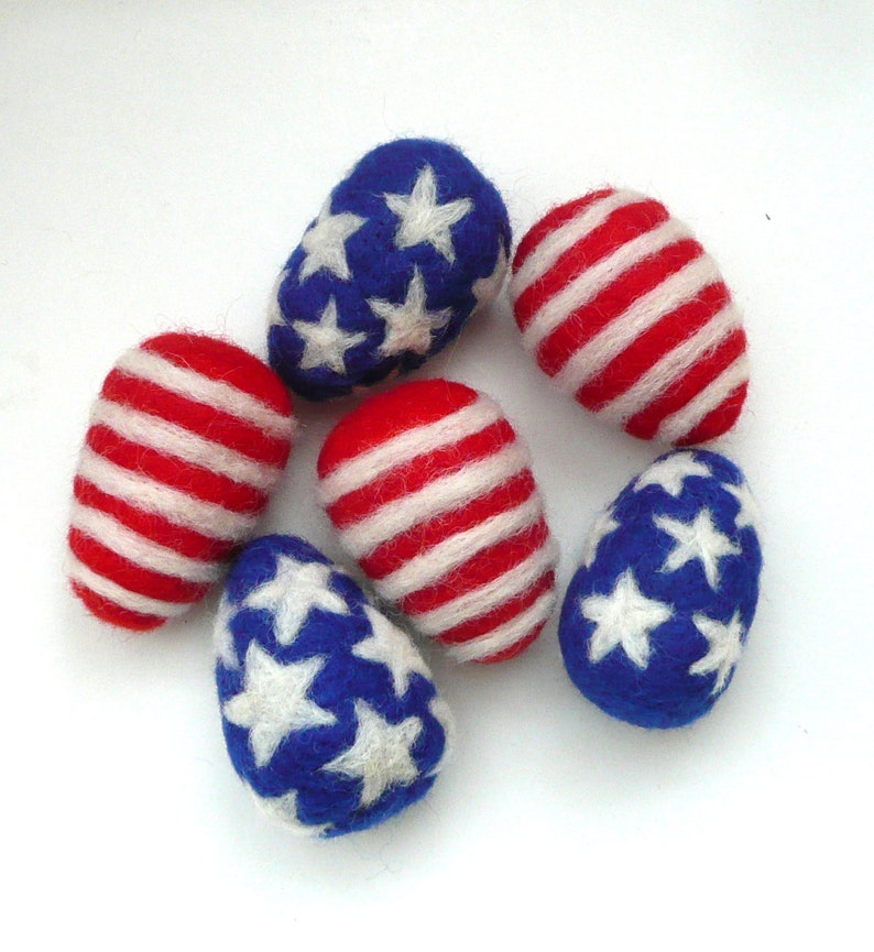 Patriotic decoration 2 felted wool eggs American flag party decor blue white red ornaments decoration