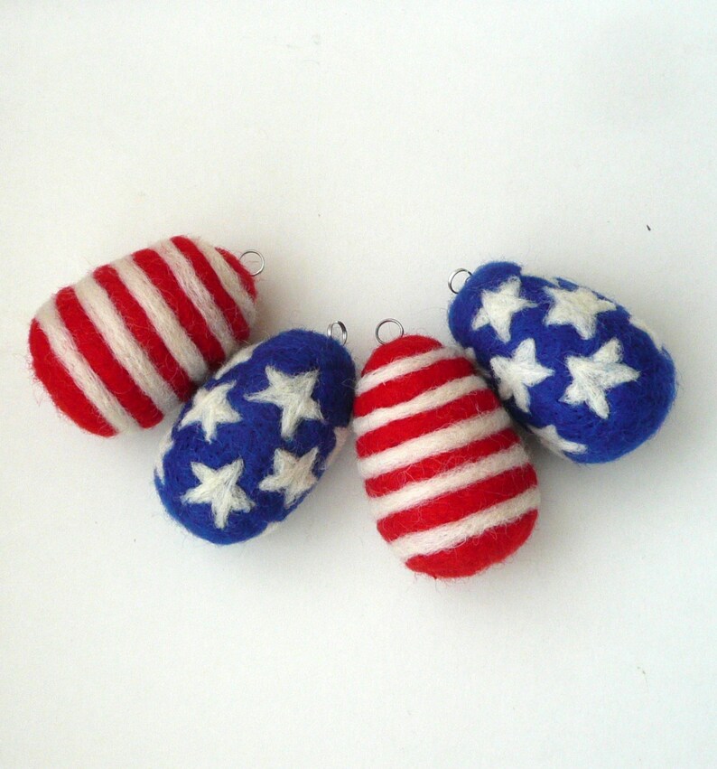 Patriotic decoration 2 felted wool eggs American flag party decor blue white red ornaments decoration
