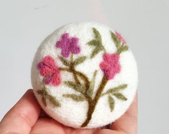 White pin cushion with rose cherry blossom flower pincushion needle felted wool gift for sewer quilter hostess home decor her Mother day