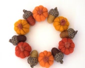 Autumn fall wreath felted Pumpkins acorns Thanksgiving ornament candle ring cottagecore Weddings gift handmade Christmas