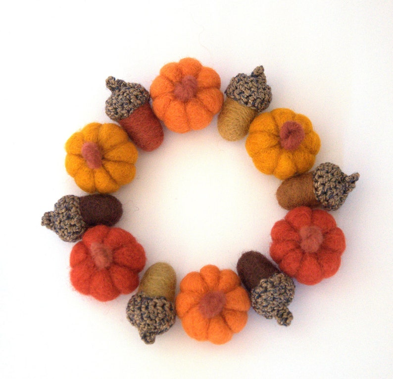 Autumn fall wreath felted Pumpkins acorns Thanksgiving ornament candle ring cottagecore Weddings gift handmade Christmas image 1