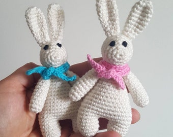 Crochet bunny rabbit amigurumi toy with scarf woodland animal baby shower gift gender neutral nursery mobile baby gym toy decoration