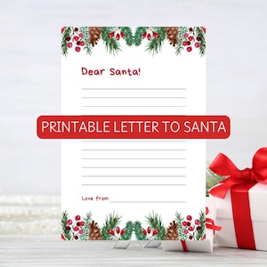 Kinder Lieber Weihnachtsmann Wunschliste Brief | Magisches Weihnachtsfeiertags-Andenken | Brief an Santa Instant Download druckbar
