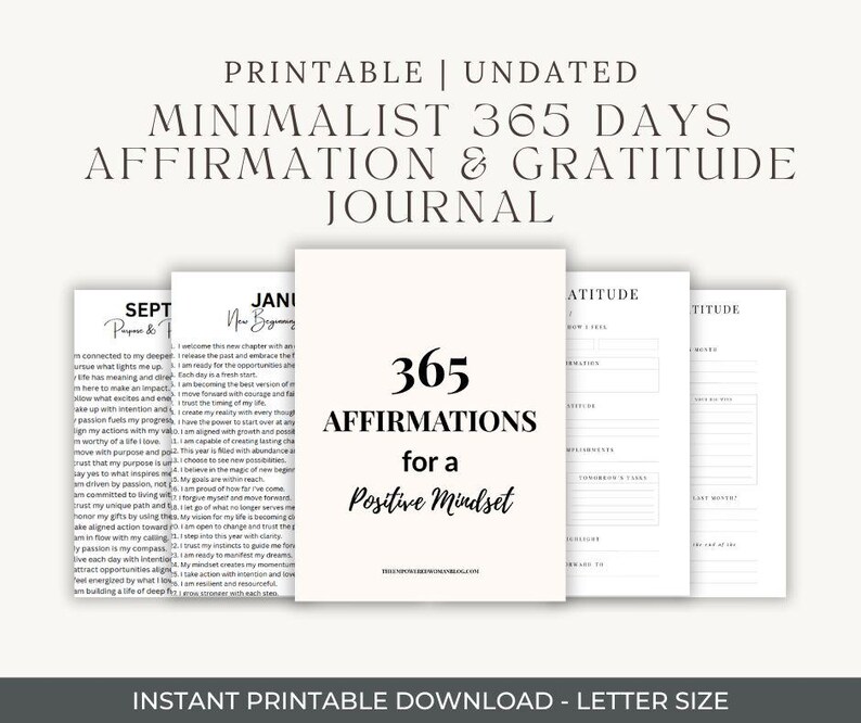 365 Daily Affirmations Printable | Positive Mindset & Self-love Digital ...