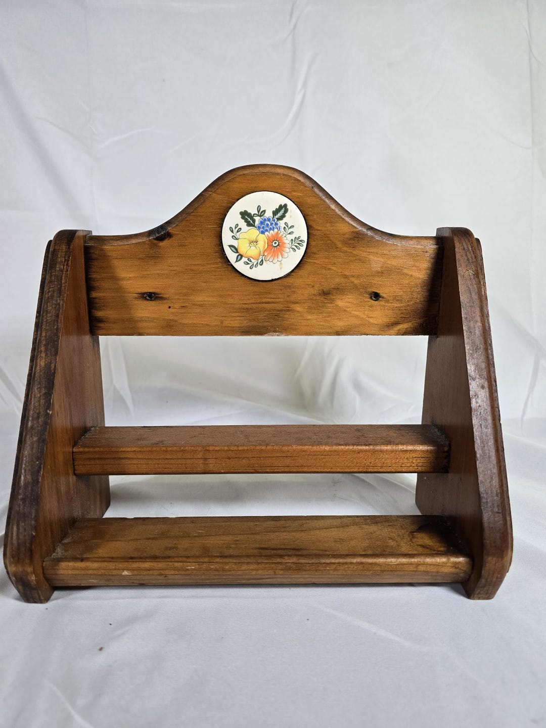 Vintage Wooden Small 2 Tier Spice Rack With Floral Pattern - Etsy