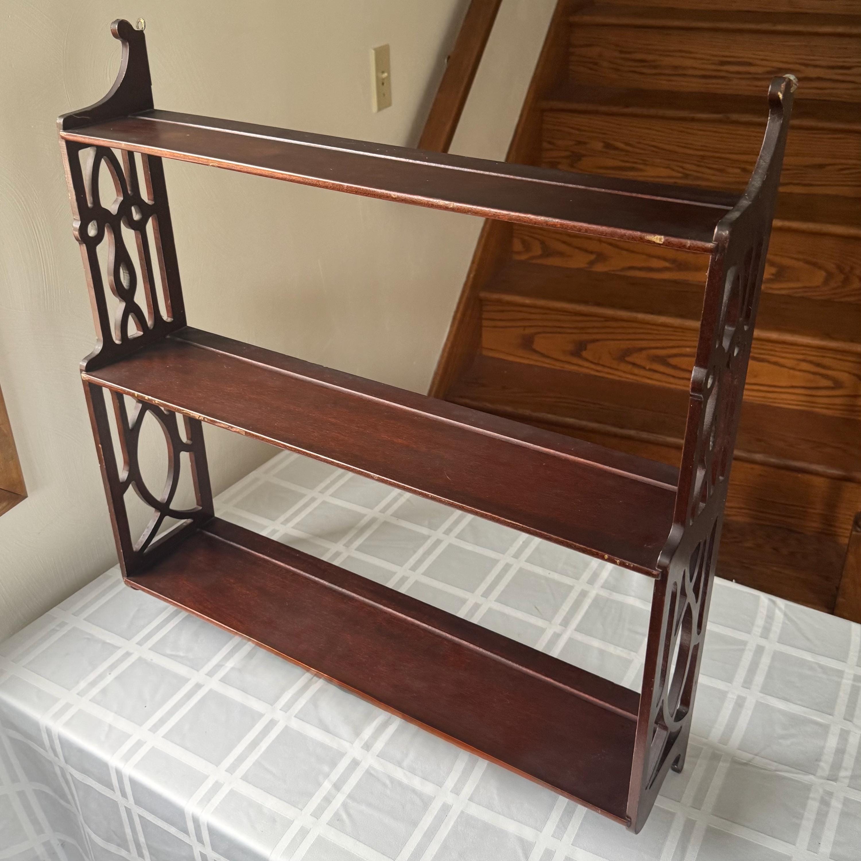Vintage Wooden Three-Tiered Fretwork Display Shelf Chippendale Shelf