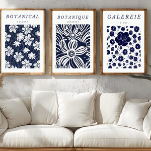 Navy Blue Wall Prints,Botanical Wall Prints, Navy Blue Wall Art, Blue Home Decor,Custom Botanical Wall Art,Set of 3 Wall Prints,Blue Posters