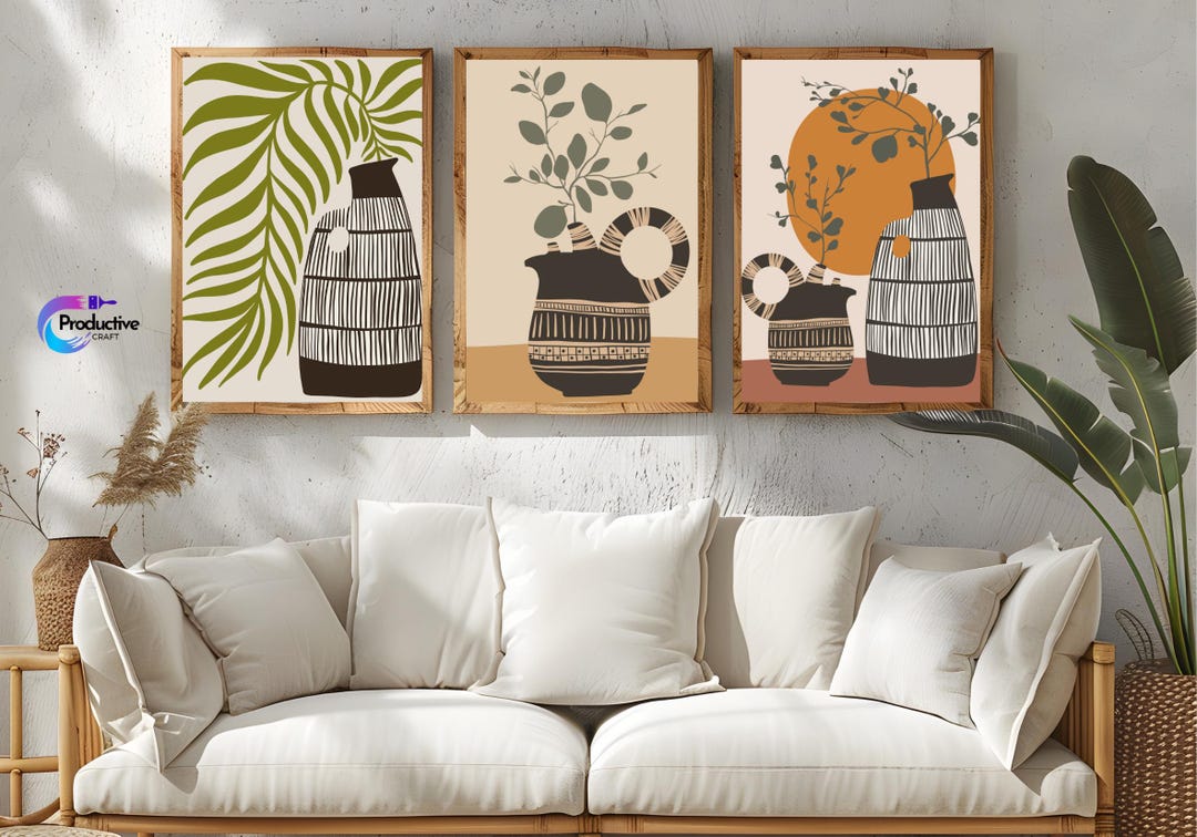 Boho Wall Art, Set of 3 Prints, Mid Century Art Prints, Abstract Poster ...