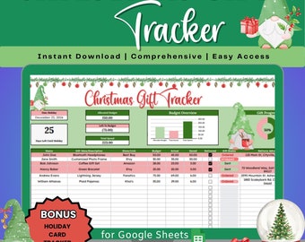 Christmas Gift Tracker Google Sheets Gift List Christmas Spreadsheet Christmas Gift Budget Tracker, Google Sheets Christmas Tracker Sheet