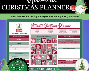Christmas Tracker Christmas Planner Spreadsheet Google Sheets Stocking Stuffers Christmas Card Gift Tracker Holiday Meal Planning Organizer