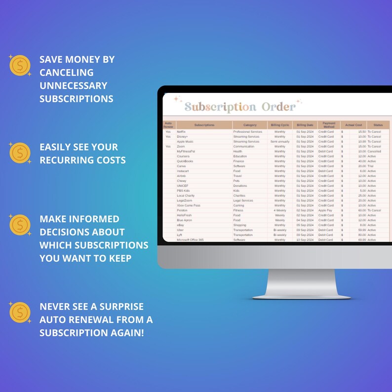 Subscriptions Spreadsheet Subscription Tracker Spreadsheet Google Sheets Bill Tracker ...