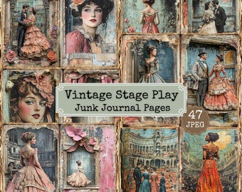 Vintage Theatre Junk Journal Pages: Shabby Chic Ephemera (47 JPEG)