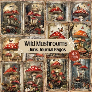 Wild Mushroom Junk Journal Kit: Vintage Shabby Chic Ephemera (42 JPEG)