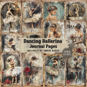 Dancing Ballerina Junk Journal Printable Pages | Vintage Dance Ballet Themed Kit | Shabby Chic Paper Craft Ephemera Scrapbooking | 42 JPEG.