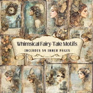 Whimsical Fairy-Tale Motifs Junk Journal Printable Pages | Vintage Fairytale Themed Kit | Shabby Chic Ephemera Scrapbooking | 54 JPEG