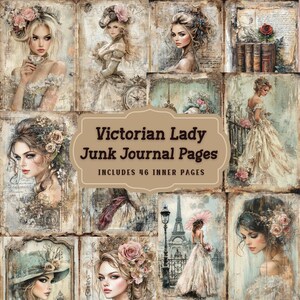 Victorian Lady Junk Journal Pages: Shabby Chic Ephemera (46 JPG) (Digital Download)