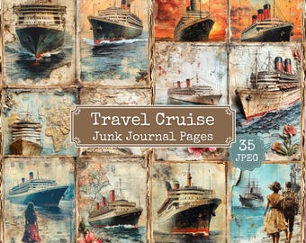 Vintage Cruise Junk Journal Pages: Shabby Chic Ephemera (35 JPEG)