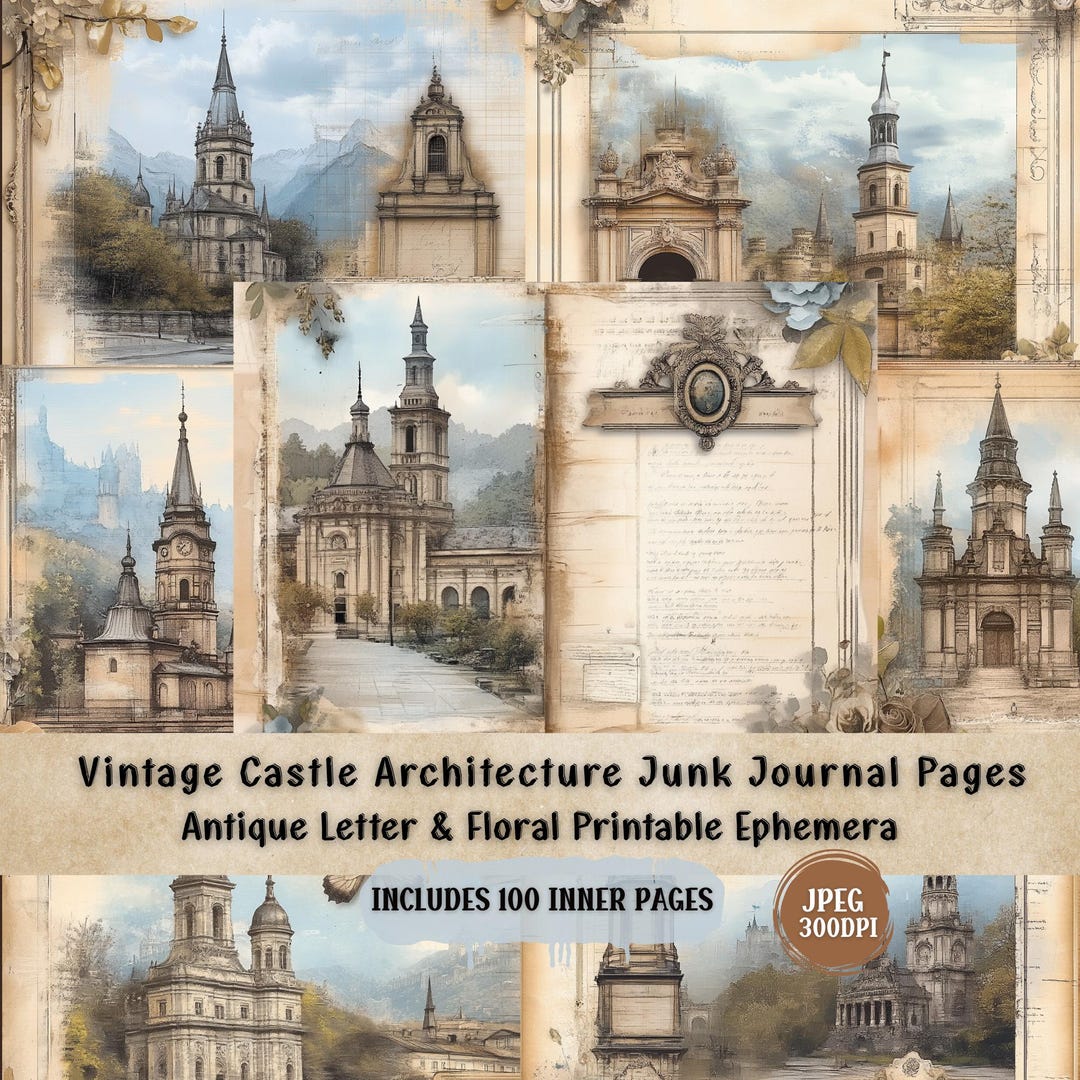 Vintage Castle Architecture Junk Journal Pages | Shabby Chic Ephemera ...