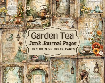 Watercolor Garden Tea Junk Journal Kit: Shabby Chic Ephemera (55 JPEG) (Digital Download)