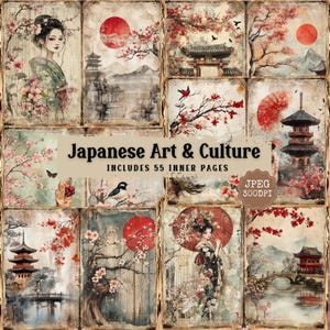 Zestaw do dziennika Vintage Japanese Art Junk: Ephemera w stylu shabby chic (55 JPEG)