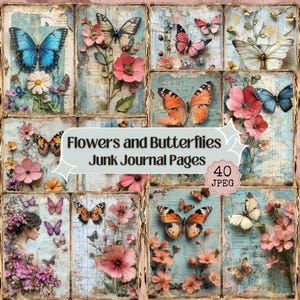 Vintage Blumen Schmetterling Junk Journal Kit: Shabby Chic Ephemera (40 JPEG)