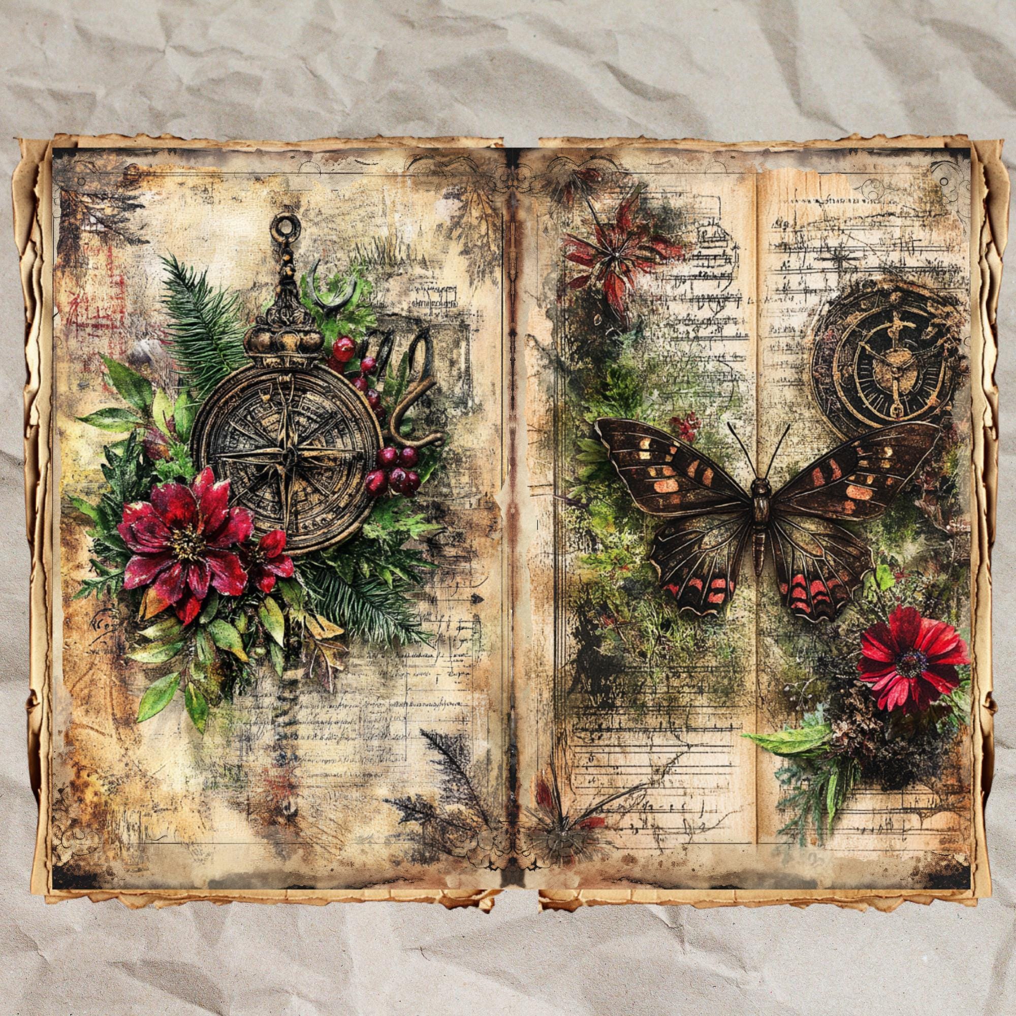 Vintage Forest Path Junk Journal Pages | Evergreen Woodland Trails, Red ...