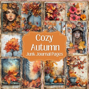 Gezellige herfst ongewenste dagboek afdrukbare pagina's | Junk Journal Kit met aquarel herfstthema | Shabby Chic Paper Craft Vel Ephemera | 47 JPEG