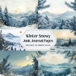 Winter Snowy Junk Journal Kit: Shabby Chic Christmas Ephemera (40 JPEG) (Digital Download)
