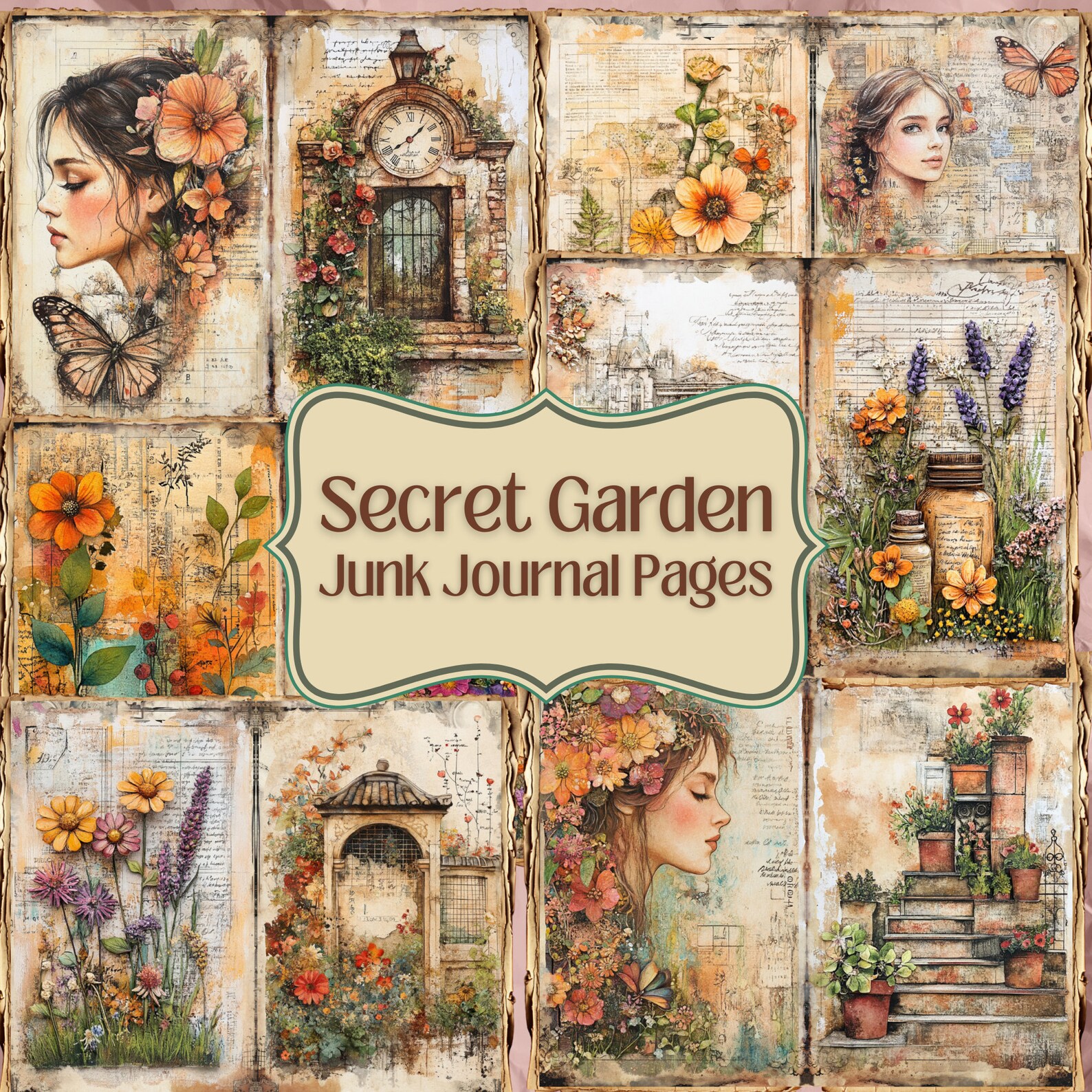 Secret Garden Junk Journal Kit: Watercolor Botanical Ephemera (44 JPEG ...