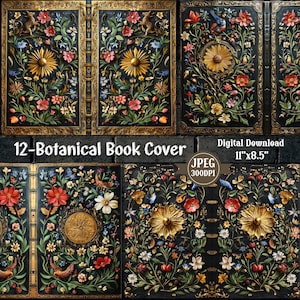 Vintage Botanical Book Covers | Antique Cover Pages Junk Journal Kit | Nature Themed Kit | Shabby Chic Digital Papers Scrapbooking | 12 JPEG