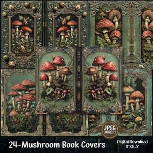 Copertine per libri sui funghi / Kit per diario spazzatura con pagine di copertina vintage / Kit a tema botanico ed erbe aromatiche / Scrapbooking con carta shabby chic / 24 JPEG.