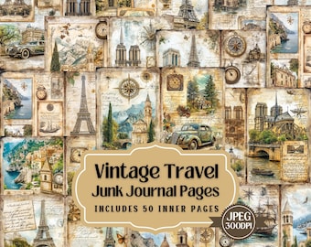 Vintage Travel Junk Journal Kit: Shabby Chic Ephemera (50 JPEG)