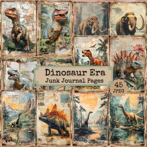 Dinosaur Era Junk Journal Printable Pages | Vintage Jurassic Themed Kit | Shabby Chic Ephemera Scrapbooking | 45 JPEG.